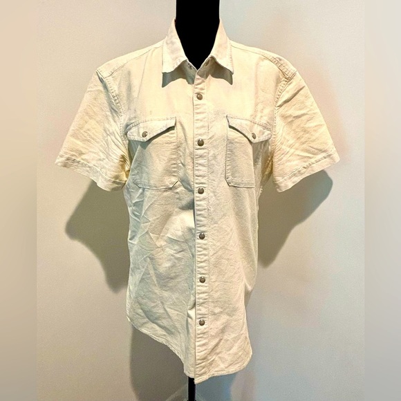 JOHN VARVATOS Chambray Bleached Denim Western Style S/S Snap Button Shirt M’s S - Picture 2 of 8